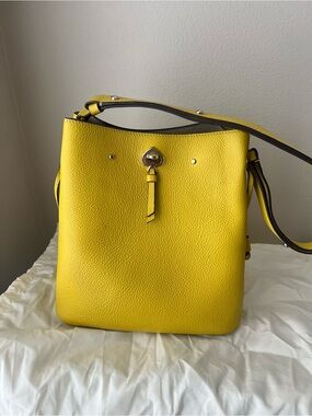 Kate Spade Yellow Pebbled Leather Shoulder Bucket Bag with Tassel- like